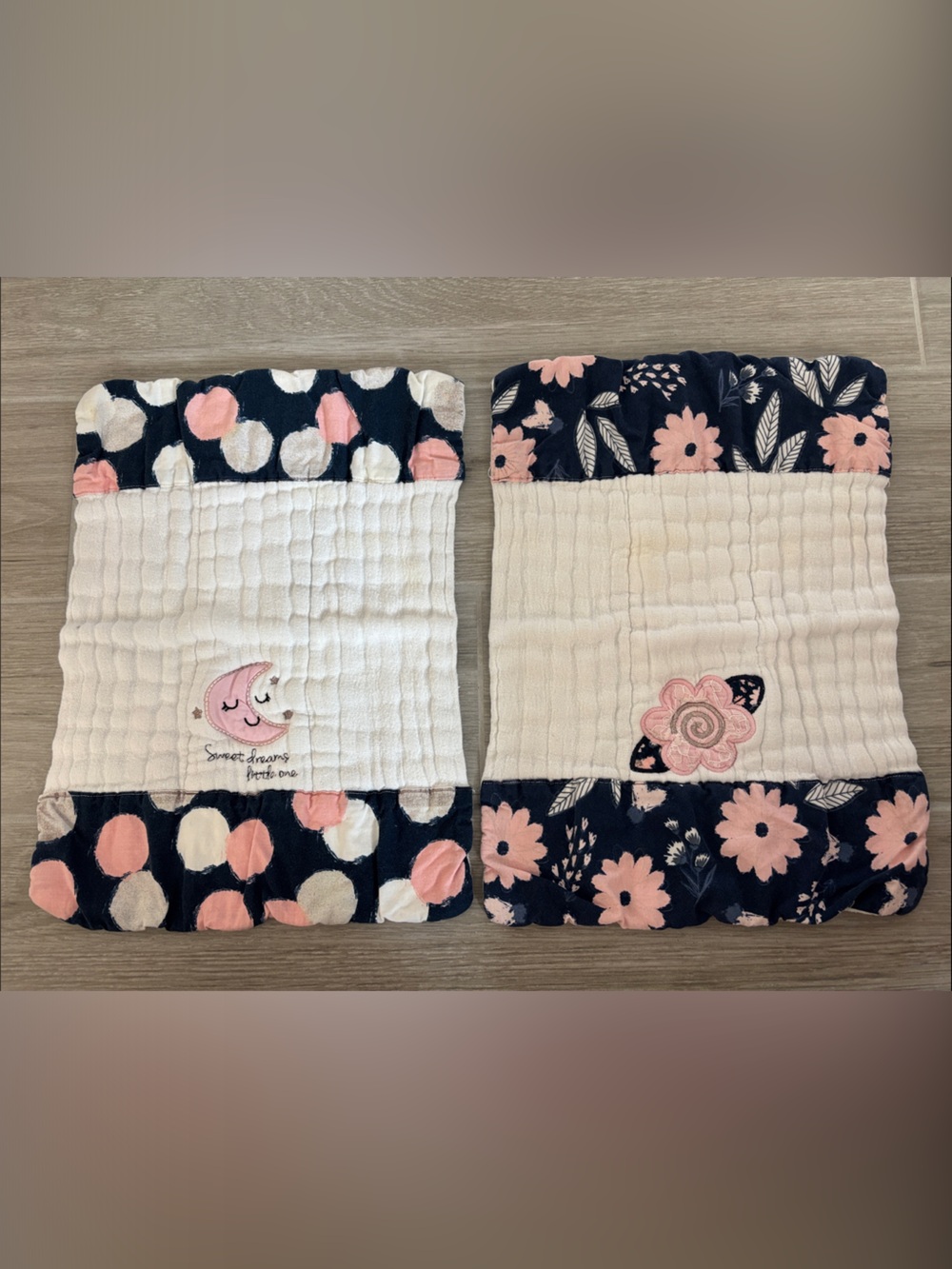 Navy & Pink Floral Baby Bib Cloth Duo